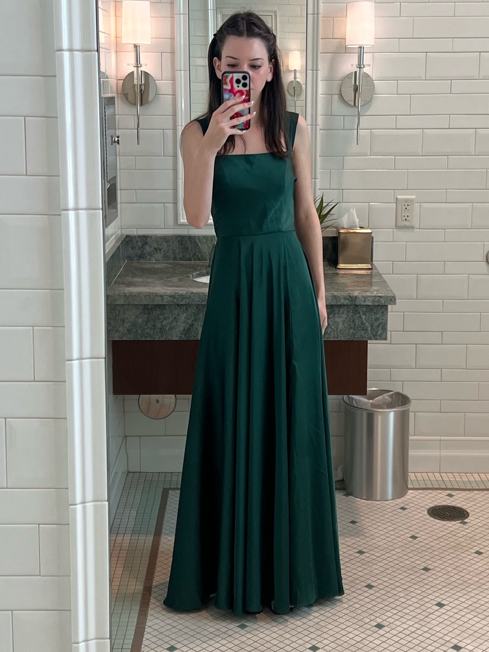 Elegant Satin Dark Green Square-Neck Evening Dress